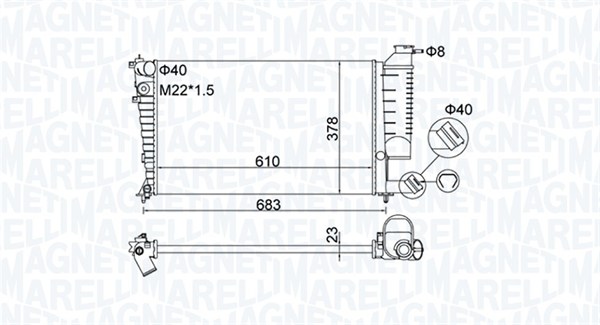 Radiator, engine cooling - 350213189500 MAGNETI MARELLI - 133004, 133045, 1330C7