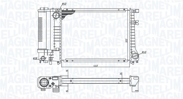 350213240000, Radiator, engine cooling, MAGNETI MARELLI, 17111247436, 17111712971, 17111712978, 17111712982, 17111712996, 17111719302, 17111719304, 17111723537, 0102.3003, 06002135, 104.033, 53426, 60735A, 730365, 8MK376711-591, BW2083, 104.033/A